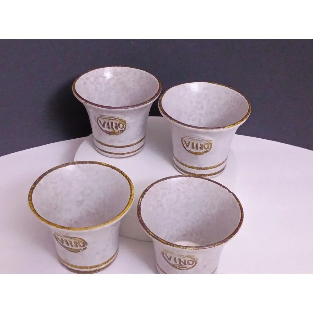 Pottery Craft Set Of 4 VINO Cups MCM Vtg Robert Maxwell Made USA Stoneware Brown